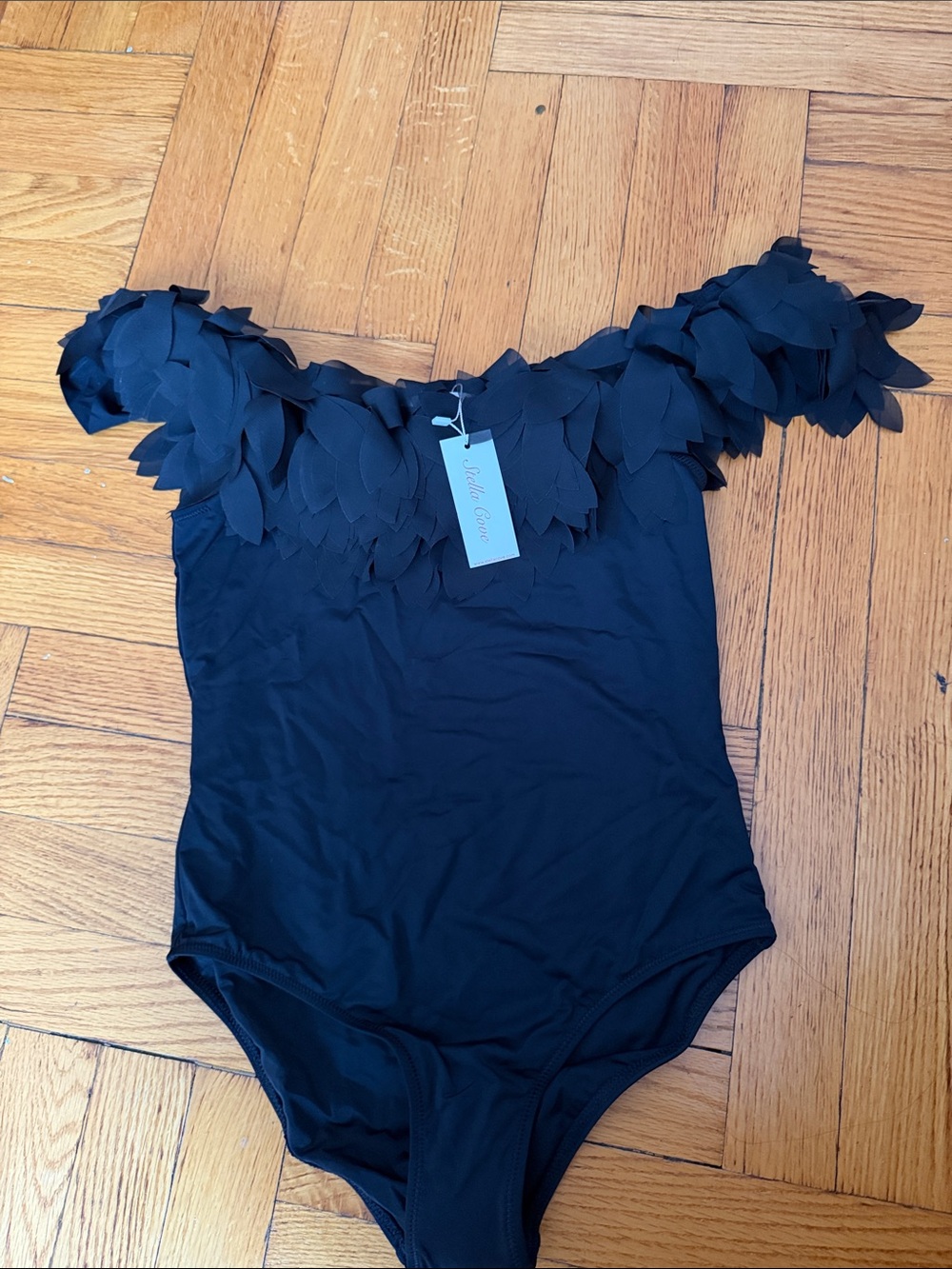 Stella Cove Black Off-the-Shoulder Petals One Piece NWT